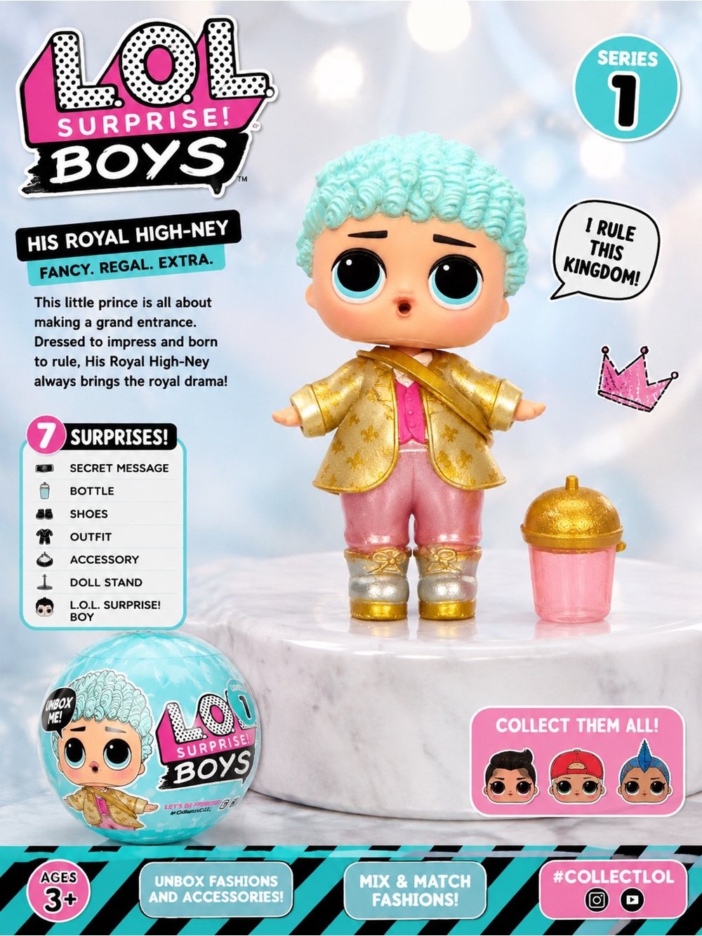 L.O.L. Surprise! Boys His Royal High-Ney Doll - Mint, Gold & Pink Outfit